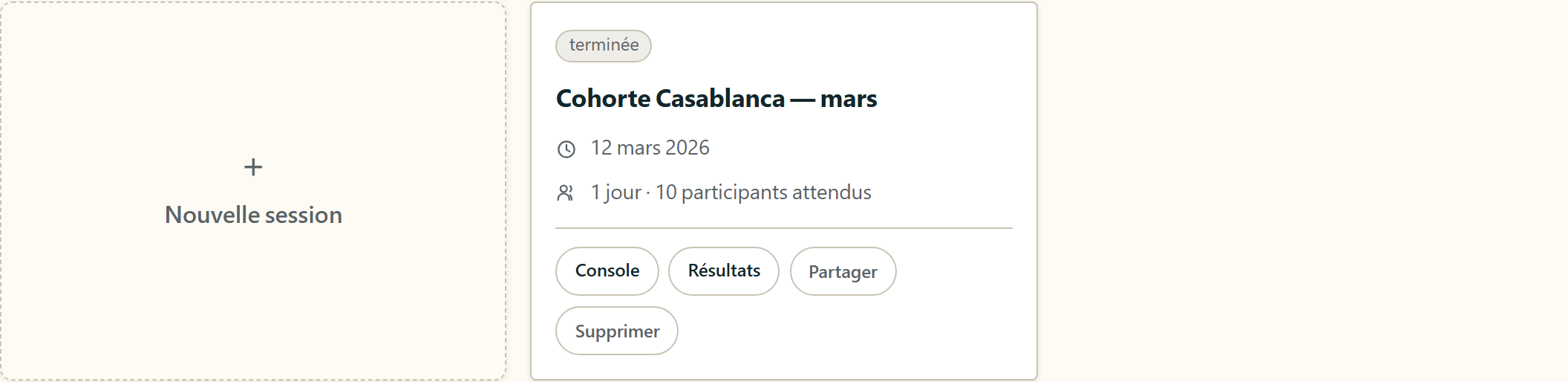 Le tableau de bord, avec la carte d'une session terminée