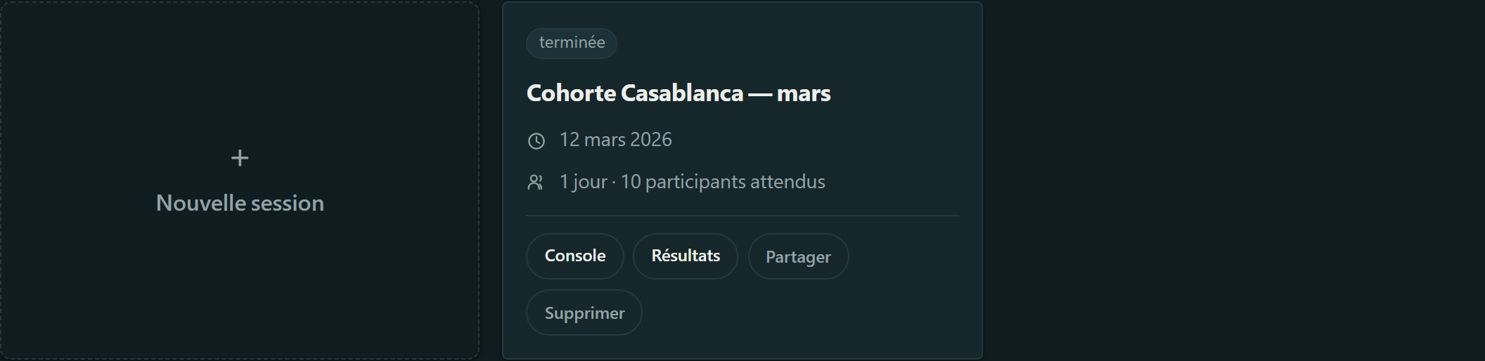 Le tableau de bord, avec la carte d'une session terminée